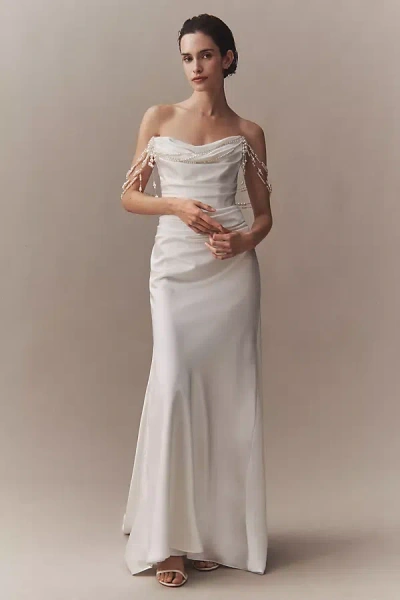 Watters Raine Strapless Pearl-chain Wedding Gown In White