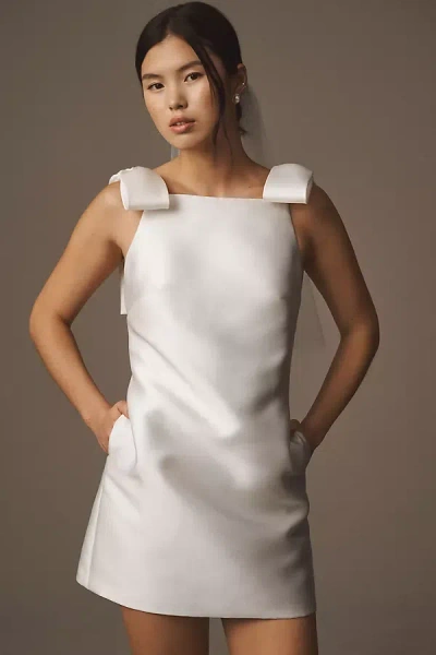 Watters Row Bow-shoulder Shift Mini Dress In White