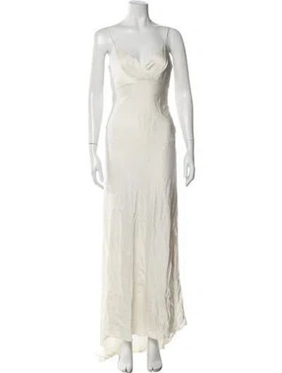 Pre-owned Watters Silk Long Dress In White