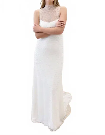 Watters Sloane Allover Pearls High Neck Bridal Dress In Ivory In White