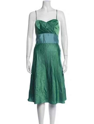 Pre-owned Watters Square Neckline Midi Length Dress In Green