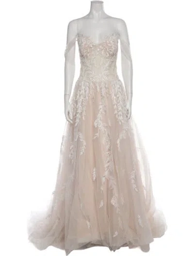 Pre-owned Watters Strapless Long Dress In Neutral