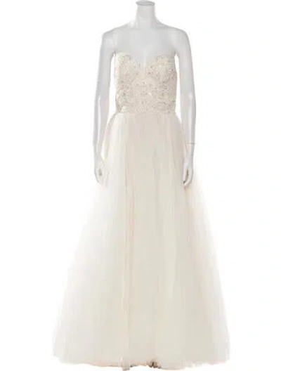 Pre-owned Watters Strapless Long Dress In Neutral