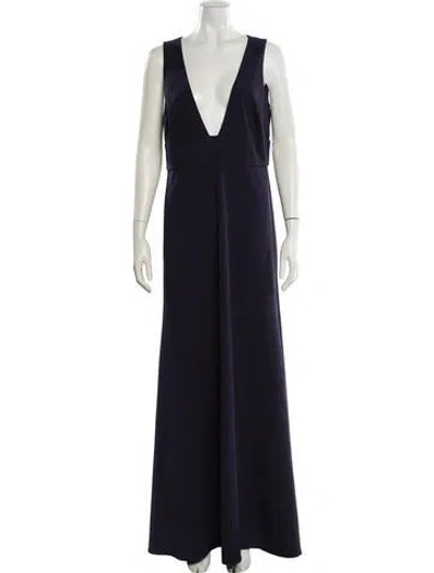 Pre-owned Watters V-neck Long Dress In Blue