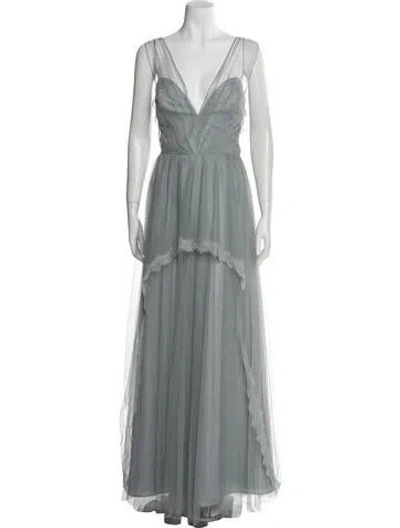 Pre-owned Watters V-neck Long Dress In Blue