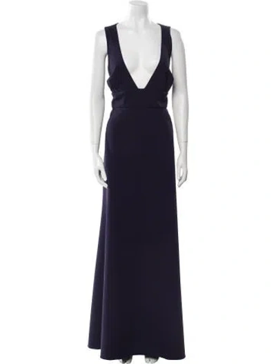 Pre-owned Watters V-neck Long Dress In Blue