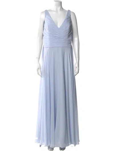 Pre-owned Watters V-neck Long Dress In Blue