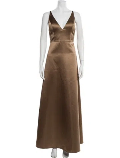 Pre-owned Watters V-neck Long Dress In Brown
