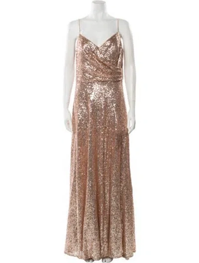 Pre-owned Watters V-neck Long Dress In Gold