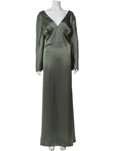 Pre-owned Watters V-neck Long Dress In Green