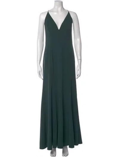 Pre-owned Watters V-neck Long Dress In Green