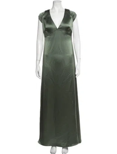Pre-owned Watters V-neck Long Dress In Green