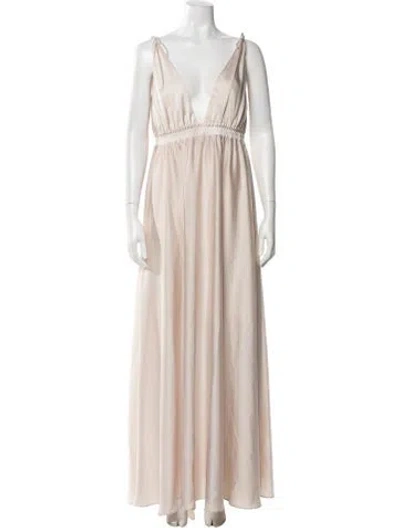 Pre-owned Watters V-neck Long Dress In Neutral