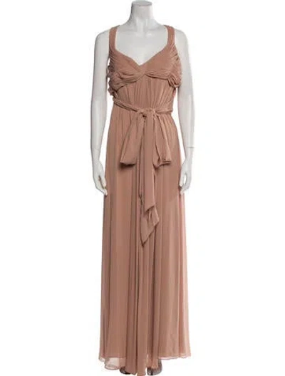 Pre-owned Watters V-neck Long Dress In Neutral