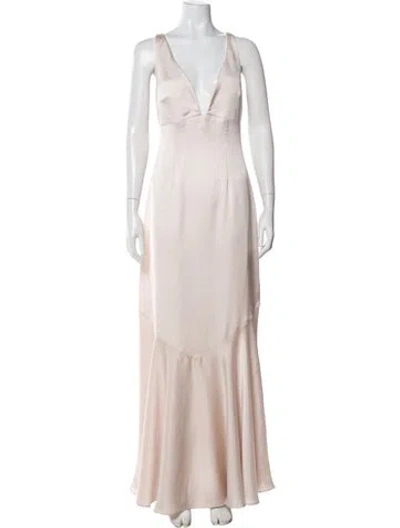 Pre-owned Watters V-neck Long Dress In Neutral