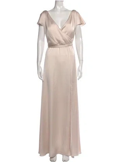Pre-owned Watters V-neck Long Dress In Neutral