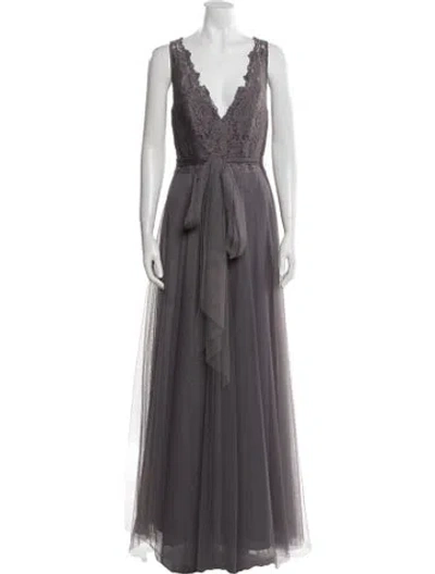 Pre-owned Watters V-neck Long Dress W/ Tags In Gray