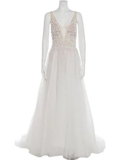 Pre-owned Watters V-neck Long Dress W/ Tags In Neutral