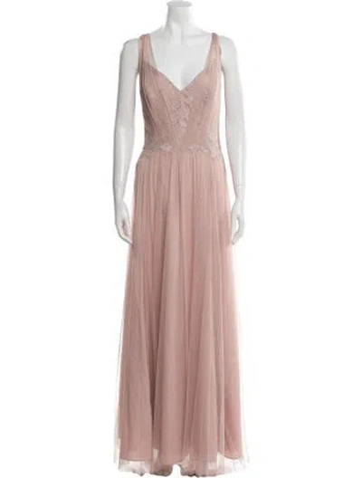 Pre-owned Watters V-neck Long Dress W/ Tags In Neutral