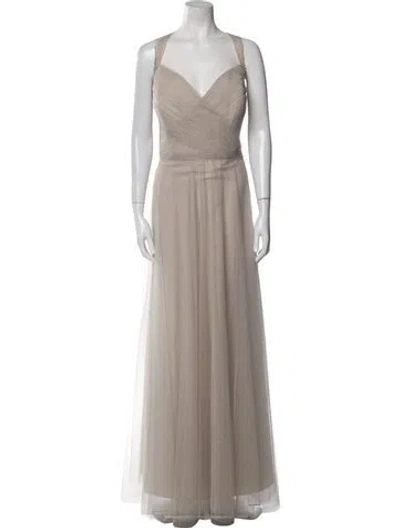 Pre-owned Watters V-neck Long Dress W/ Tags In Neutral