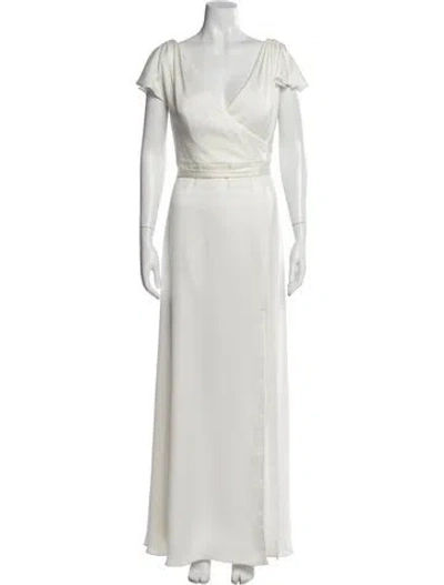 Pre-owned Watters V-neck Long Dress In White
