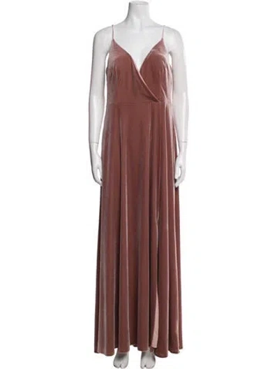 Pre-owned Watters V-neck Midi Length Dress In Brown