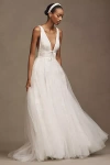 Watters Willowby By  Dahlia Sleeveless V-neck Tulle A-line Wedding Gown In White