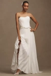 Watters Willowby By  Willa Plissé Satin Chiffon Strapless Sweetheart A-line Wedding Gown In White