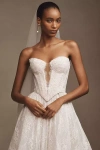 Watters Wtoo By  Charlotte Strapless Basque-waist A-line Lace Wedding Gown In White