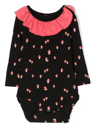 Wauw Capow By Bangbang Babies' Anna Mushroom-print Ruffled Body In Black