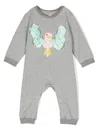 Wauw Capow By Bangbang Baby Girls Grey Organic Cotton Bird Romper In Gray
