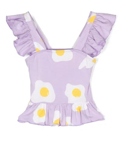 Wauw Capow By Bangbang Kids' Beatrix Egg-print Sleeveless Top In Purple
