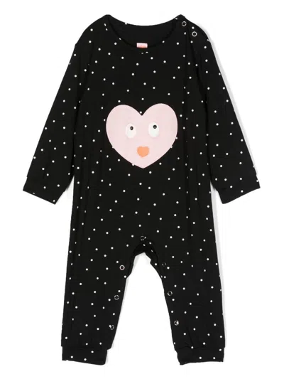 Wauw Capow By Bangbang Babies' Big Hearted Long-sleeved Onesie In Black