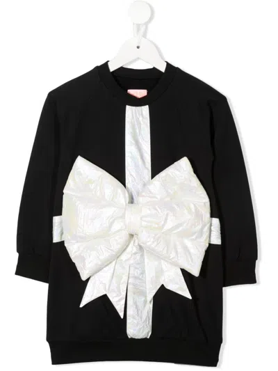 Wauw Capow By Bangbang Kids' Bow-detail Sweater Dress In Black