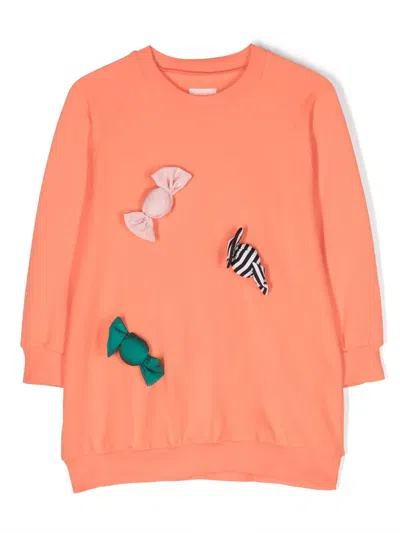 Wauw Capow By Bangbang Kids' Carla Candy Coral Appliqué-detail Dress In Orange