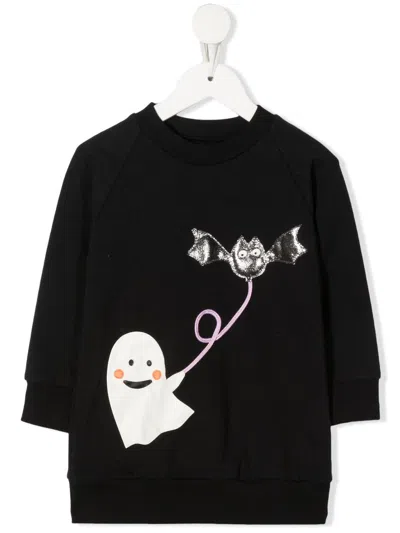 Wauw Capow By Bangbang Babies' Happy Ghost Sweatshirt Dress In Black
