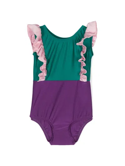 Wauw Capow By Bangbang Kids' Harper Ruffled Swimsuit In Green
