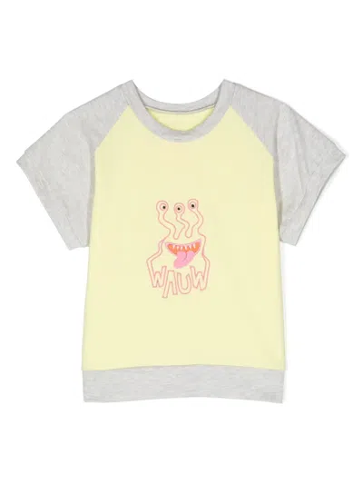 Wauw Capow By Bangbang Kids' Lil' Monster-embroidered T-shirt In Yellow