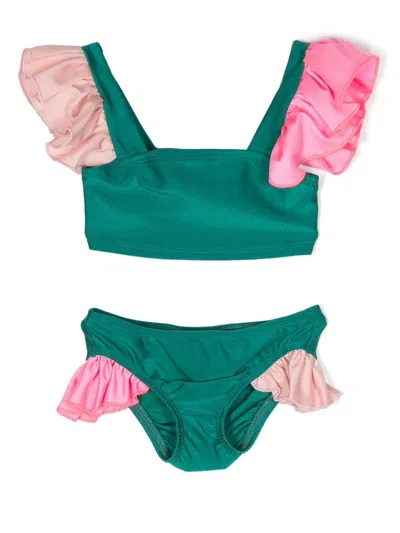 Wauw Capow By Bangbang Kids' Loretta Ruffled-detail Bikini In Green