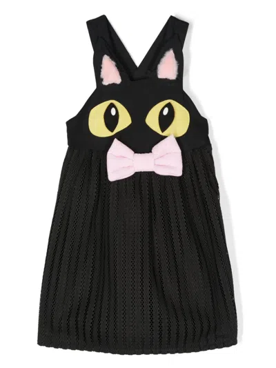 Wauw Capow By Bangbang Kids' Maisy Cat-appliqué Dress In Black