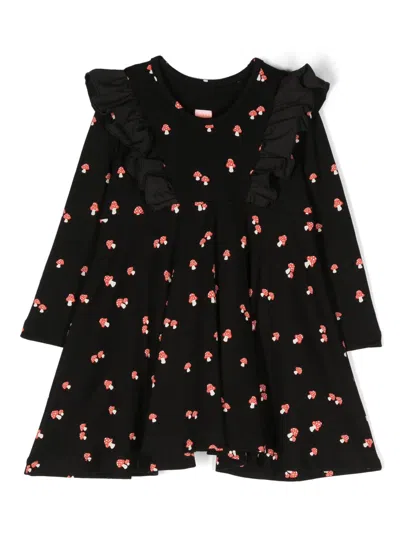 Wauw Capow By Bangbang Babies' Maya Mushroom Stretch-cotton Dress In Black