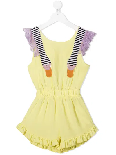 Wauw Capow By Bangbang Kids' Mexico Ruffled Playsuit In Yellow