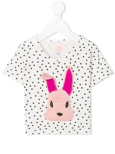 Wauw Capow By Bangbang Babies' Rabbit Embroidered T-shirt In White