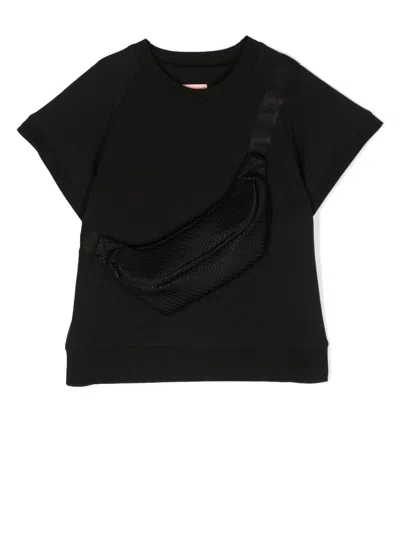Wauw Capow By Bangbang Kids' Ray Bag-attached T-shirt In Black