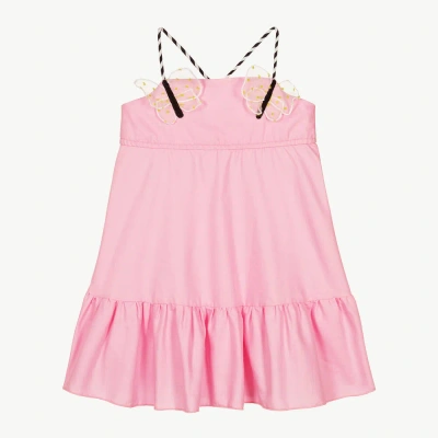 Wauw Capow Kids' Girls Pink Tiered Cotton Butterfly Dress