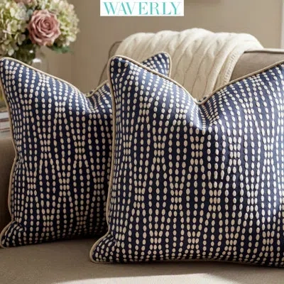Waverly 54"/55" Base:70% Cotton 30% Polyester Back:100% Acrylic Foam Backing Strands-b Navy Jacquard Fabric, In Blue