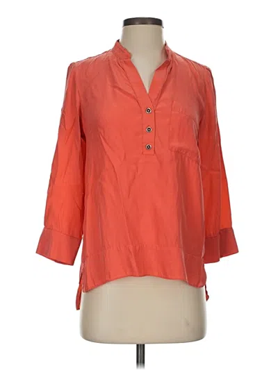 Pre-owned Waverly Grey 3/4 Sleeve Silk Top Orange Keyhole Neckline Tops