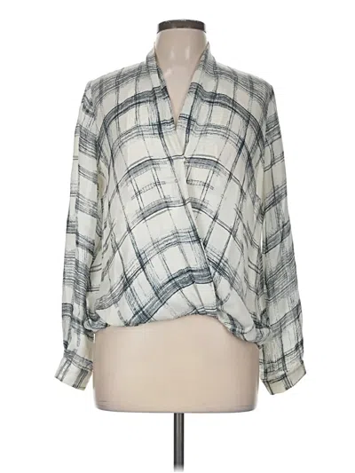 Pre-owned Waverly Grey 3/4 Sleeve Silk Top Silver Plunge Neckline Tops