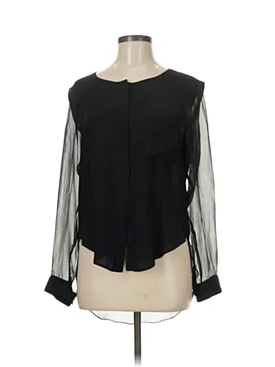Pre-owned Waverly Grey Long Sleeve Silk Top Black Square Neckline Tops