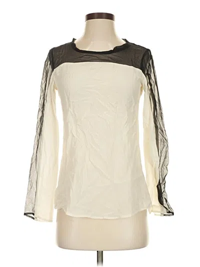 Pre-owned Waverly Grey Long Sleeve Silk Top Ivory Mock Neckline Tops In White